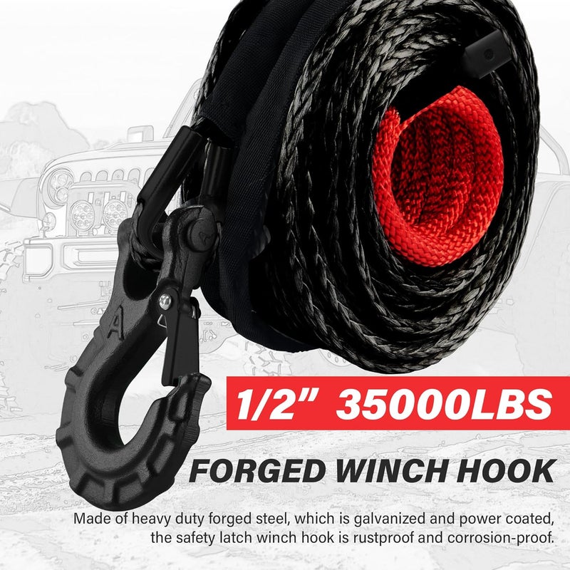 TYT Synthetic Winch Rope Kit - 1/2" x 92' with 32000 lbs Strength, Protective Sleeve, Heavy Duty Hook and Safety Pull Strap for Off-Road 4x4 Vehicles, Trucks (Black) - Image 5